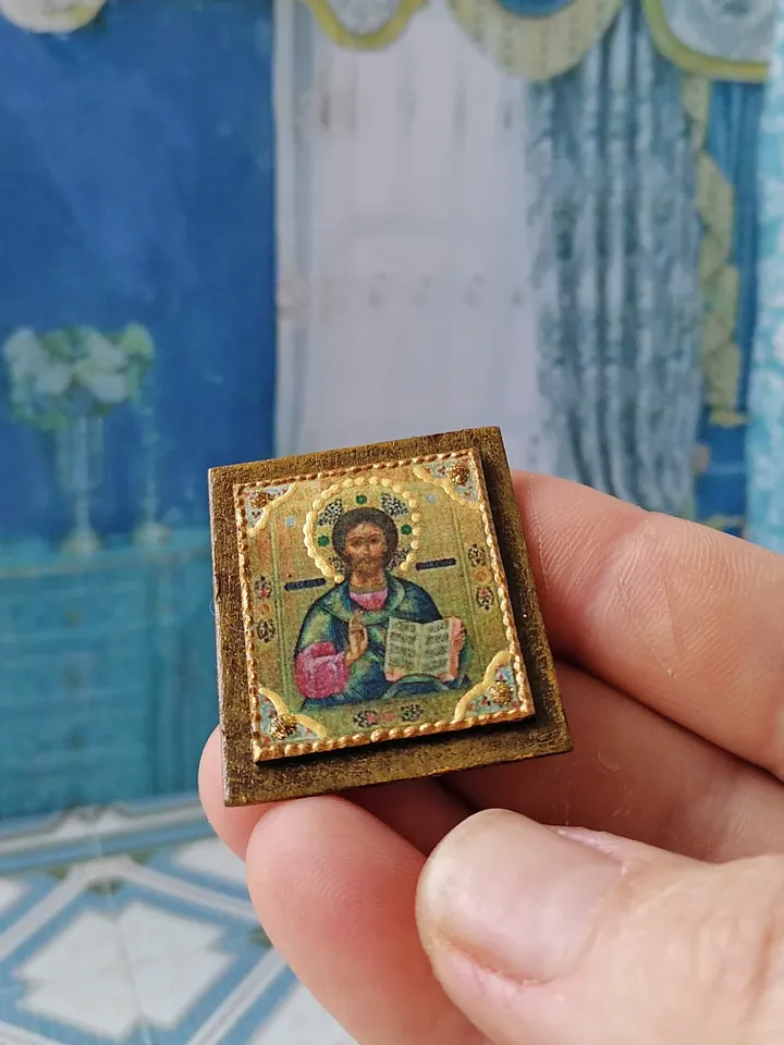 Christmas icon.Miniature icon. Puppet miniature. Handmade. 1:12.