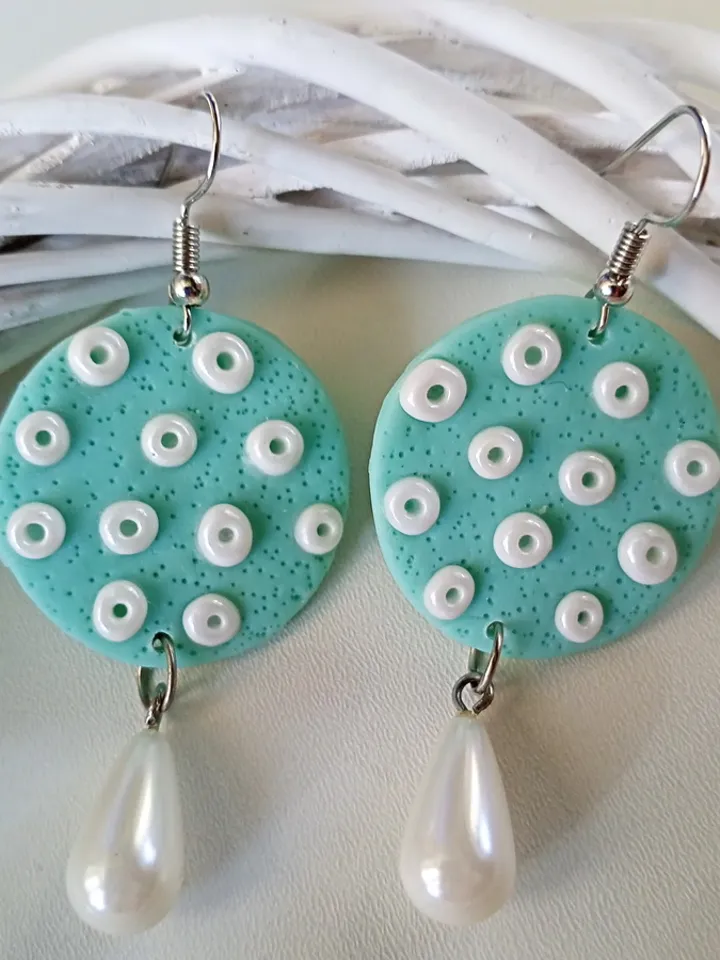 Birthday Polymer Clay Earrings/Dangle mint earrings/Mixed Media Earrings/Lightweight earrings/Handmade Jewelry