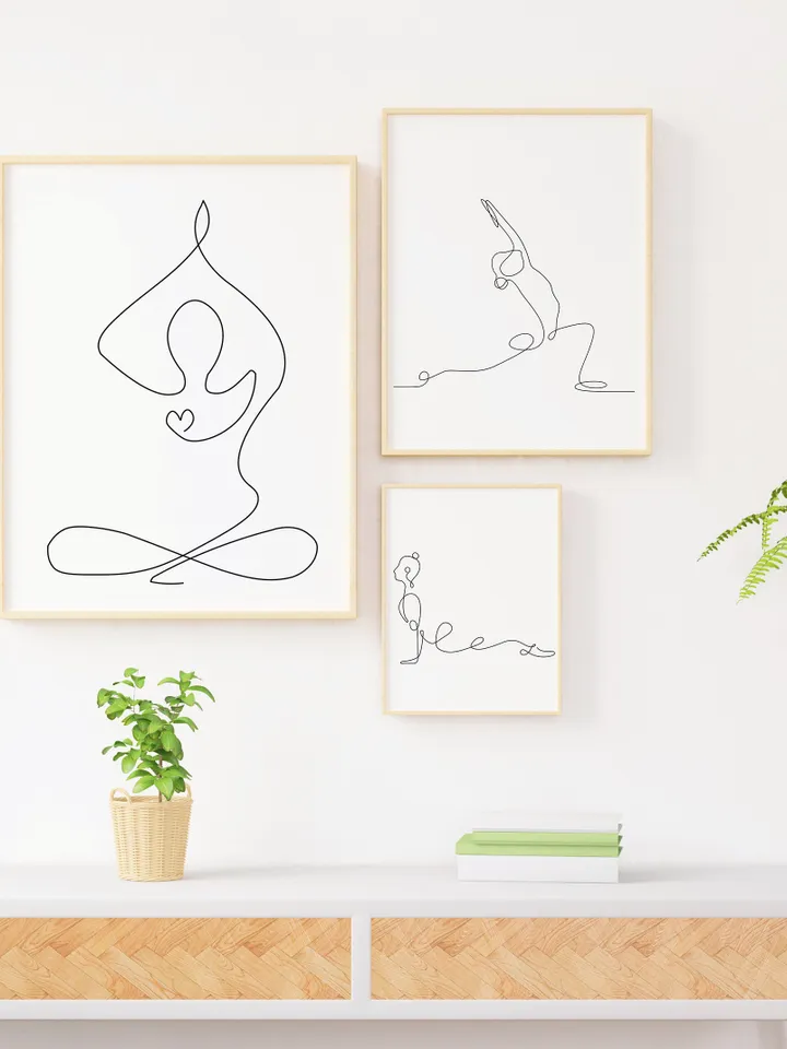 Set of 3 Yoga Art, Yoga Wall Decor, Yoga Wall Art, Yoga Poster, Yoga Studio Decor, Yoga Abstract Art, Minimalist Lines, Yoga Pose Posters
