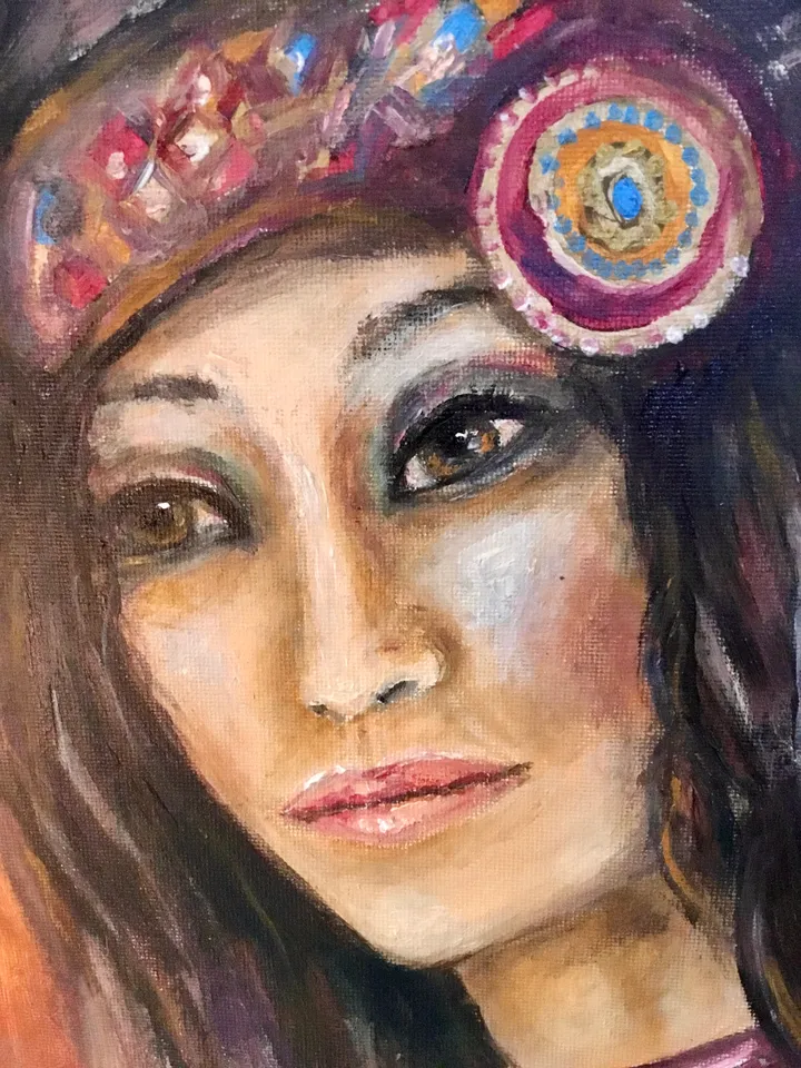Native American queen original acrylic painting on canvas board,woman in national cloths,home decoration wall art,one of a kind.