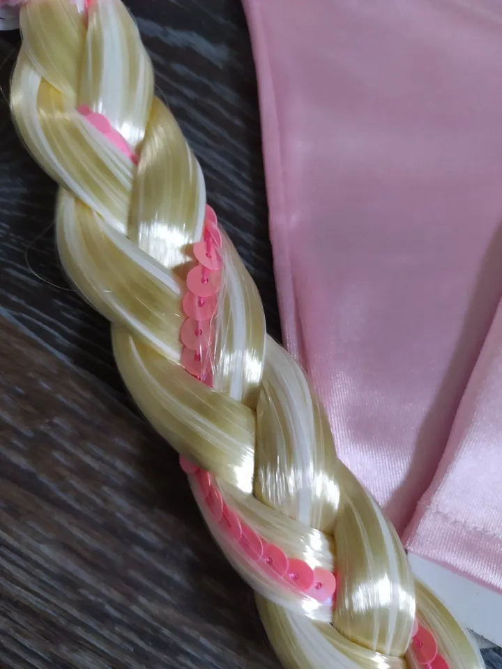 Children's satin gloves, pink, blue, a set of Elsa, Anna, frozen hair, festive set, festival gloves, artificial braid,ice gloves
