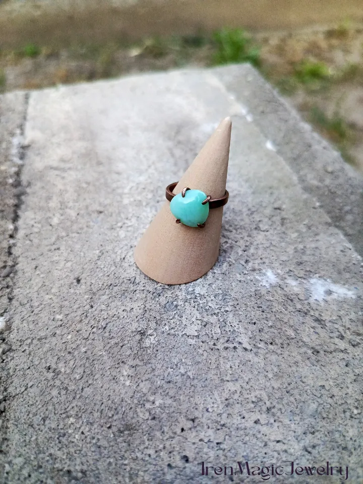Copper Boho Ring with Chrysoprase Gemstone – Tribal Style Jewelry
