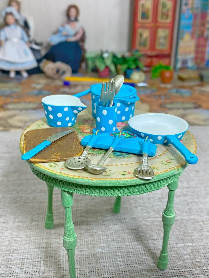 Doll dishes for doll kitchens. 1:12. Dollhouse miniature. Handmade.