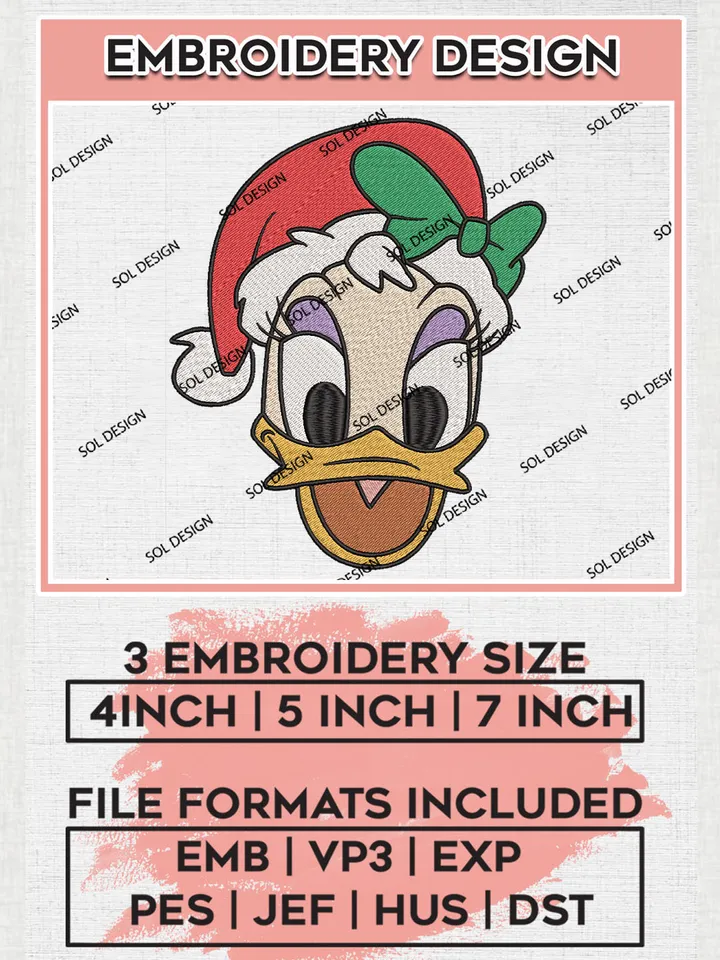 Cute Disney Daisy Duck Santa Christmas Embroidery Design Files, Disney Christmas Machine Embroidery, Disneyland Family Holiday, 3 sizes, Cute Christmas Machine embroidery designs, Digital Download