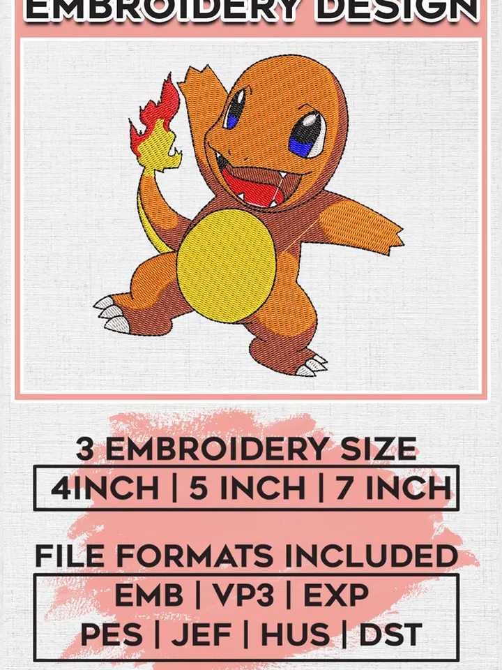Charmander Embroidery Designs, Charmander Logo Embroidery Files, Pokemon Machine Embroidery Pattern, Digital Download EMB_ANIME_46