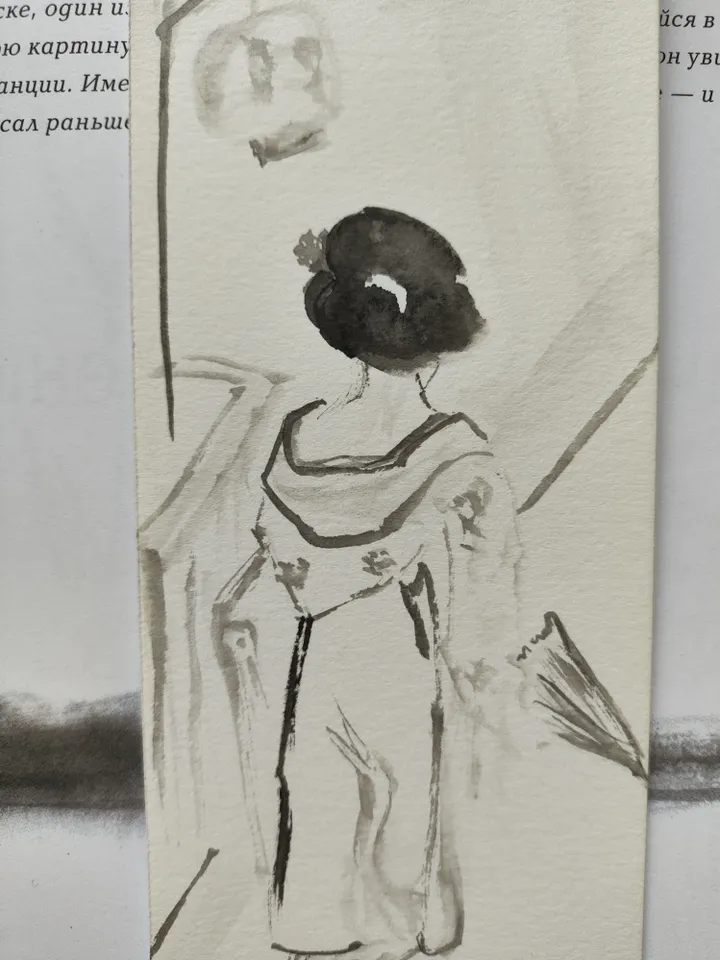 Handpainted bookmark.Original art.Geisha