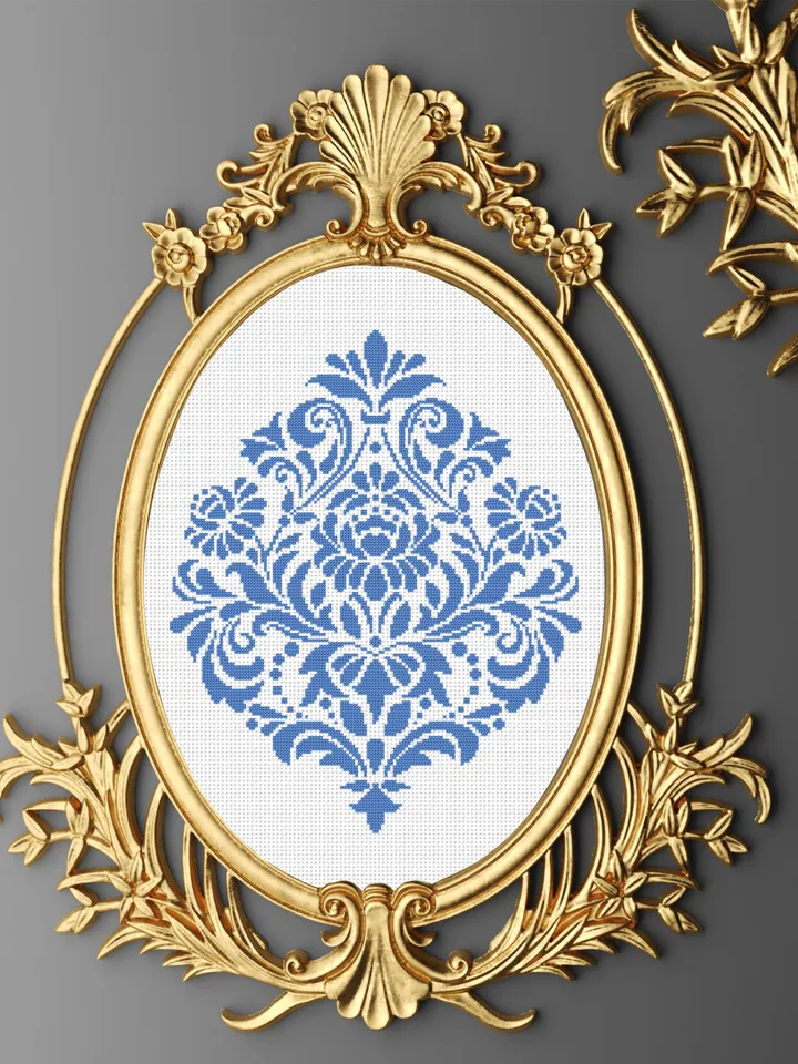 Floral damask ornament cross stitch pattern PDF download Flower mandala cross stitch chart, Floral scroll, Damask pattern digital PDF #M251