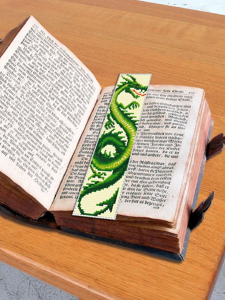 Dragon bookmark cross stitch pattern PDF download Fantasy green dragon cross stitch chart, Chinese dragon pattern, Chinese New Year #B210