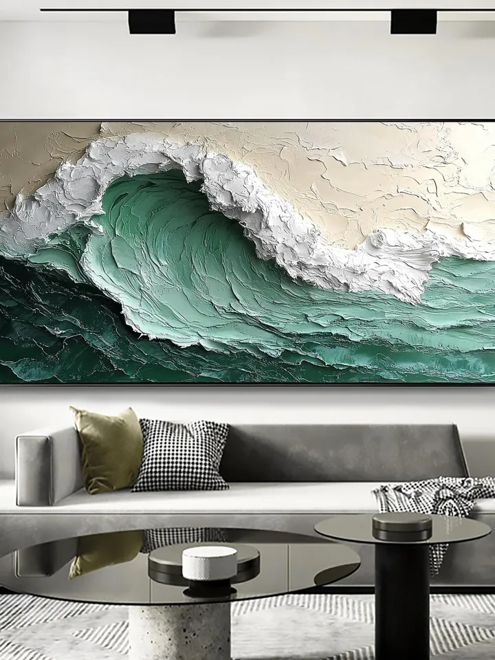 Original Impasto Ocean Wave Painting, Textured Seascape Art, 3D Wall Art, Large Canvas Art, Green Wave Art, Coastal Decor, Beach House Decor
