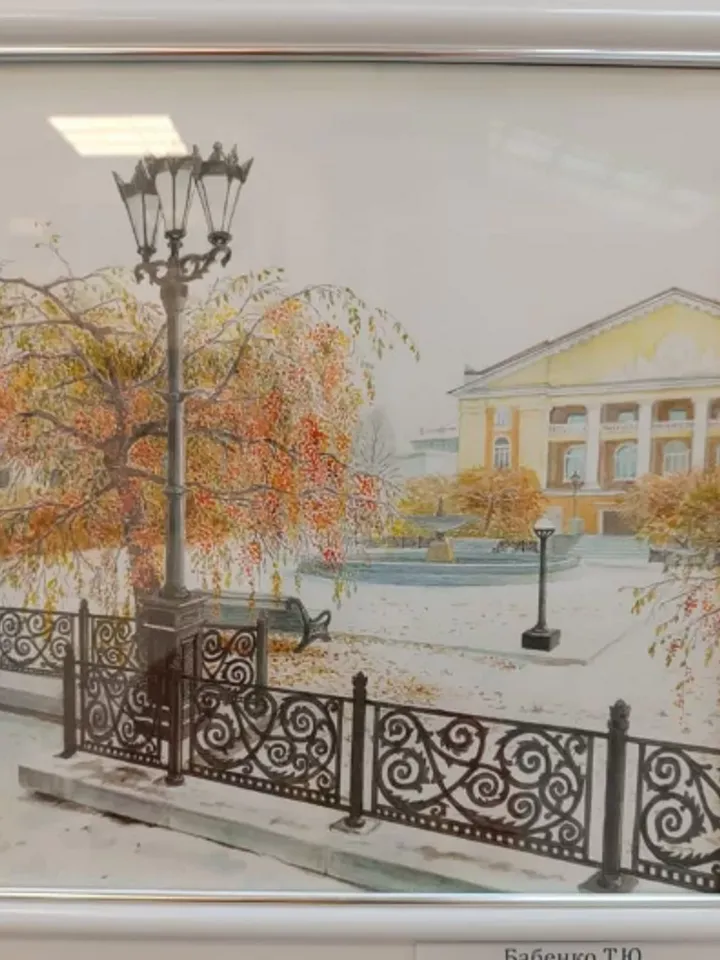 Picture in a frame under glass "Theater Square", watercolor, size 30 cm by 30 cm