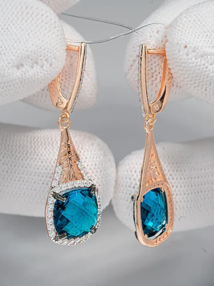 Earrings jewelry Silver gold plated 925 assay value with topaz