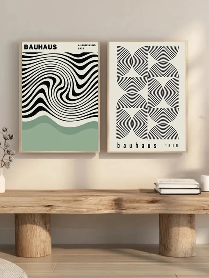 Bauhaus poster set of 18, premium printable, wall art prints, mid century modern, minimalist abstract geometric bundle, digital download art