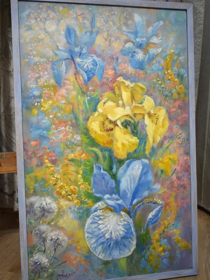 Irises Painting Flower Original Art Floral Oil Canvas Artwork