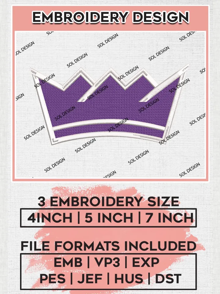 NBA Sacramento Kings Embroidery Files, NBA Machine Embroidery Designs, NBA Embroidery Design, NBA Kings Embroidery Designs, Machine Embroidery Designs, Digital Download
