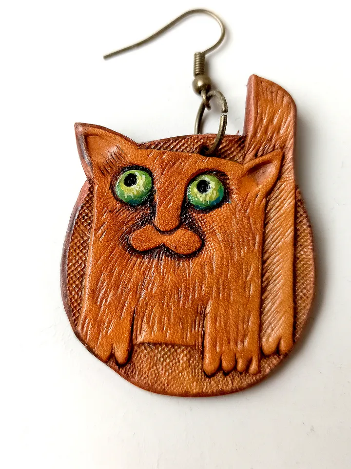 Red Cats Housekeepers Leather Earrings