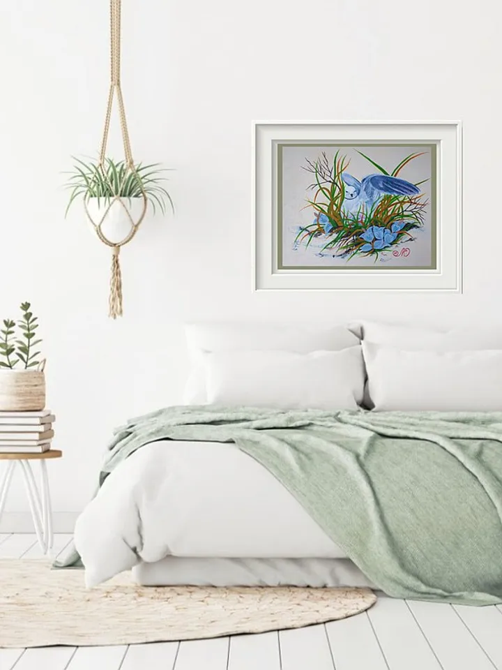 Seagull Painting Birds Nest Original Art Bird Wall Art Animal Acrylic Painting