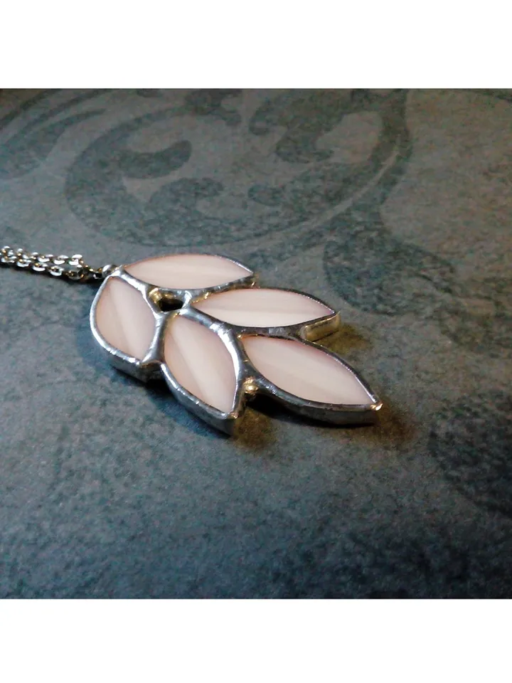Glass spike necklace, Stained glass necklace, Leaves art deco necklace, Leaf branch pendant, Elven fairy jewelry