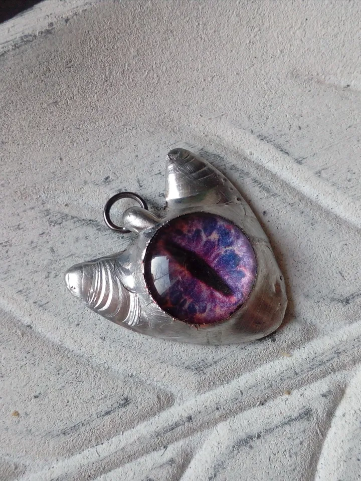 CAT necklace, cat eye tin soldered pendant, cat lovers jewelry, Halloween necklace, witchy aesthetic, goth bat pendant