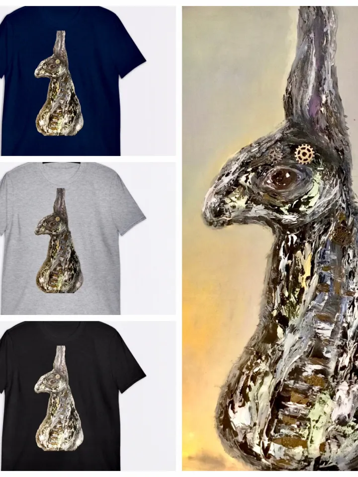 Black Bunny Short-Sleeve Unisex T-Shirt made with my original mix media artwork.