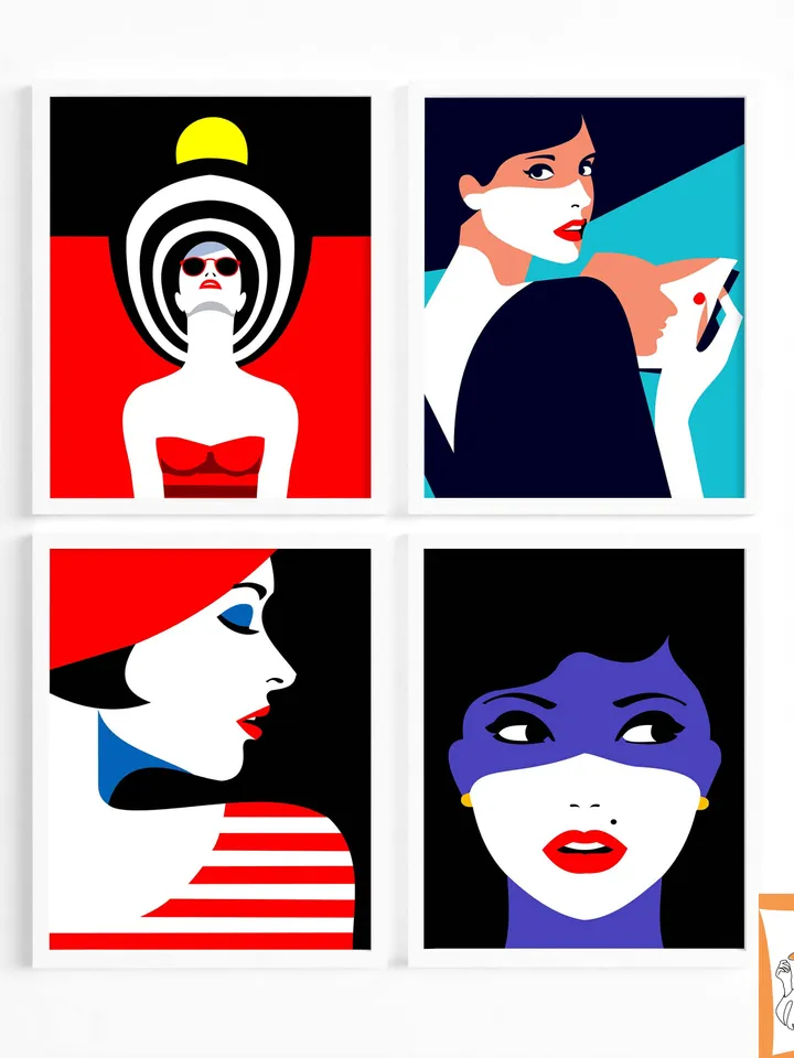 Pop Art Inspired Fashion Woman Set of 4 Digital Printable Wall Art Female Wall Art Woman Wall Decor Style Pop art Modern Wall Art