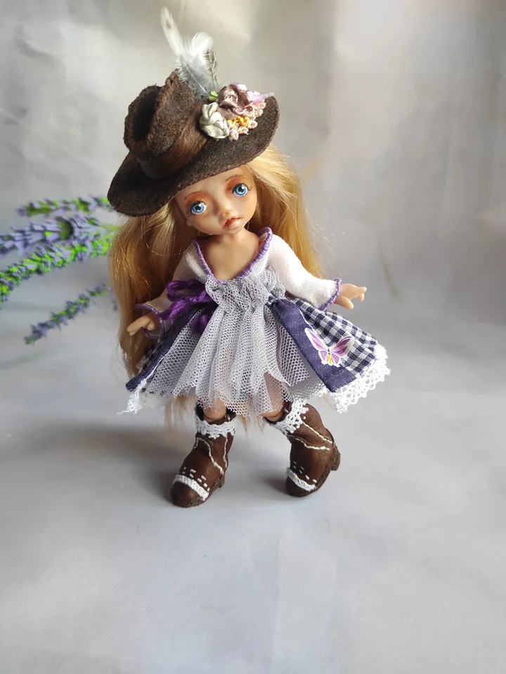 BJD doll 5.5 inches in boho cowboy style.