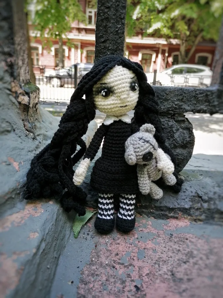 PDF Wednesday Addams Gothic doll crochet pattern, Crochet pattern, amigurumi small doll, voodoo doll, Halloween amigurumi pattern