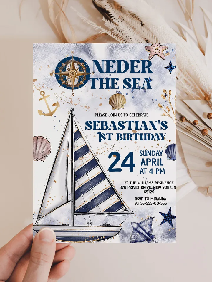 Editable ONEder the Sea First Birthday Invitation; Under the Sea Party; Ocean Party Birthday Template Instant Download;