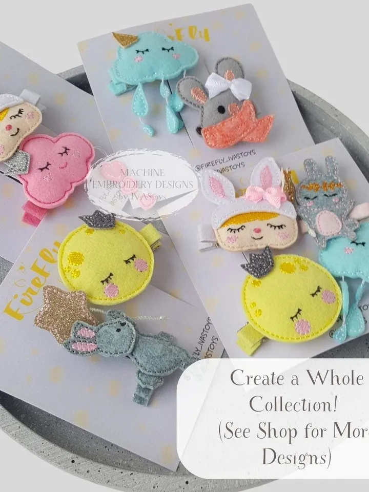 ITH Rainy Cloud Hair Clip Embroidery Design & Tutorial, Felt Weather Hair Bow Pattern, 4x4 Hoop DIY Project