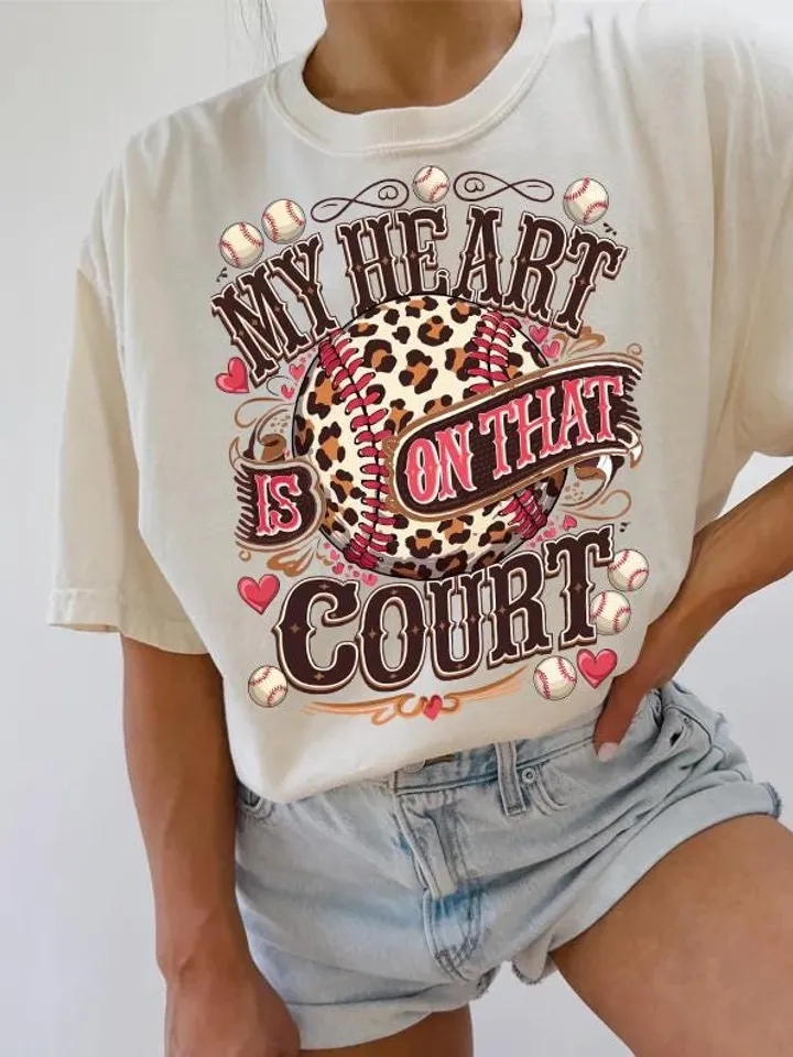 My heart is on that Court Baseball PNG Game Day Tshirt Design Leopard Heart Baseball Mom Mama Sublimation Design Digital Download File