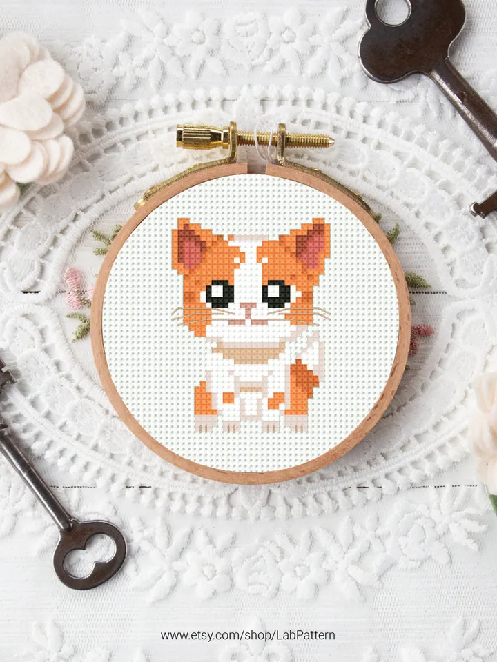 Bundle of 3 mini cute kitten Cross stitch patterns contemporary cats animals beginner counted modern chart gift DIY embroidery instant PDF
