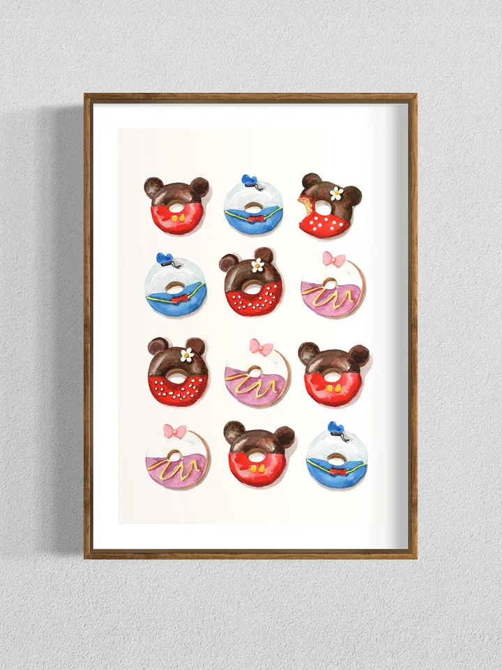 Donut Art Print, Watercolor Painting, Gift For Child,Children Room Print, Candy Sweet, Donut Shop,Cute Donut Wall Art, Children Room Print
