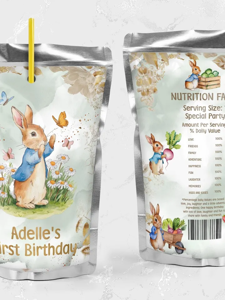 Editable and Printable Juice Label template for 1st Baby Birthday party in Peter Rabbit style instant download and unlimited access pr888