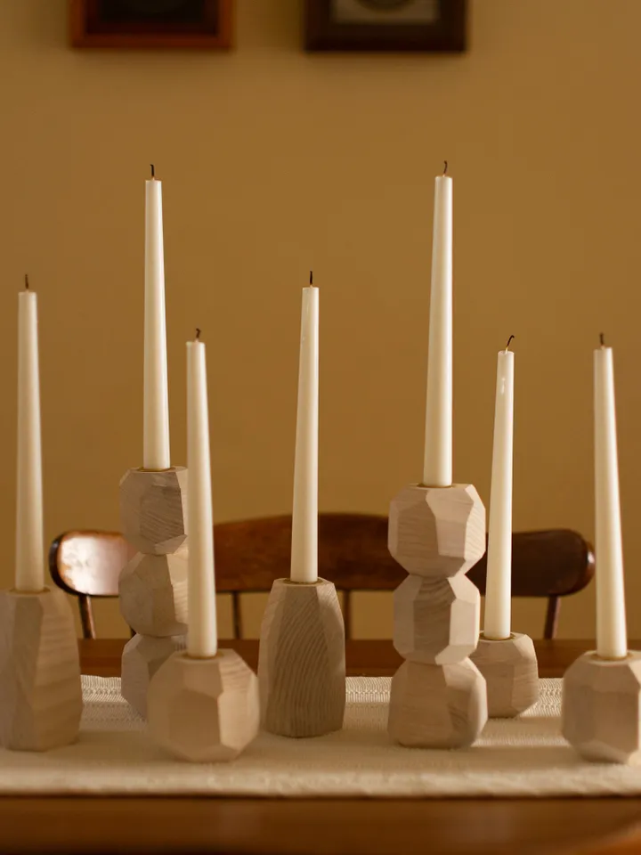 White Geometric Tapered Candlestick Holder