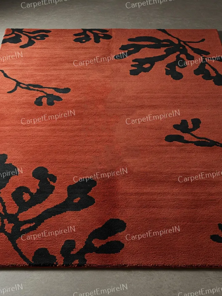 8x10 Area Rug, Rustic Burnt Orange - Modern Botanical Wool Rug, kids decor, Floral Carpet, Contemporary, Home Decor 4x6,5x7,6x9,8x10,9x12.