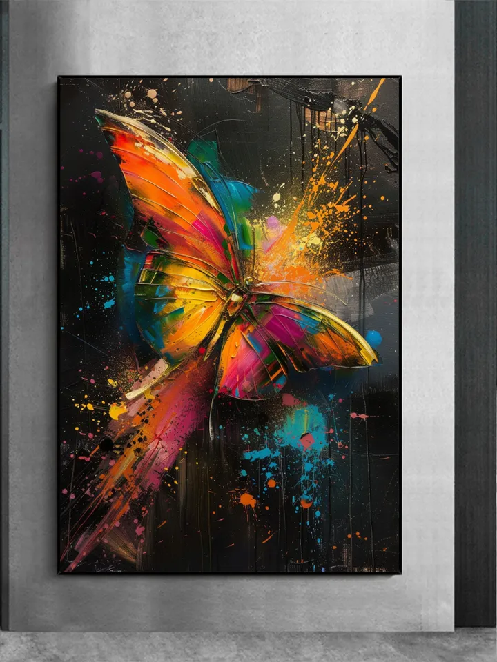 Original Colorful Butterfly Oil Painting On Canvas, Large Wall Art, Abstract Animals Painting, Living Room Wall Decor, Custom Painting