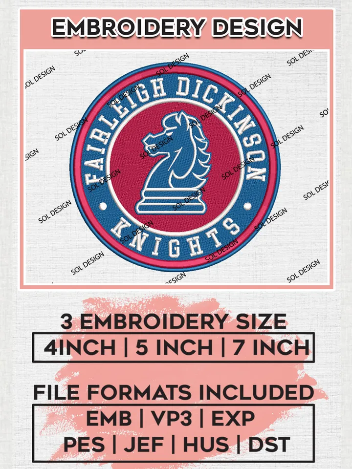 NCAA Fairleigh Dickinson Knights Round Logo Embroidery, NCAA Fairleigh Dickinson Logo Embroidery files, NCAA Teams, Machine embroidery designs, Digital Download