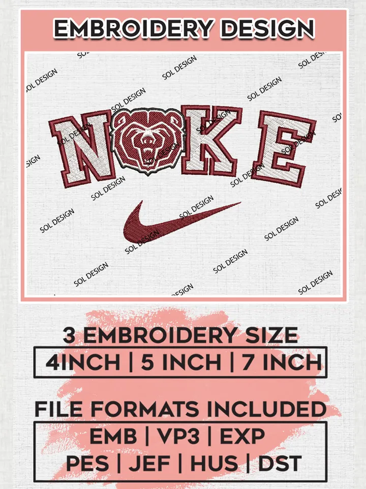 Nike Missouri State Bears Machine Embroidery Design, NCAA Missouri State Bears Embroidery Design files, NCAA Logo Embroidery Designs, NCAA Machine Embroidery Designs, Digital Download