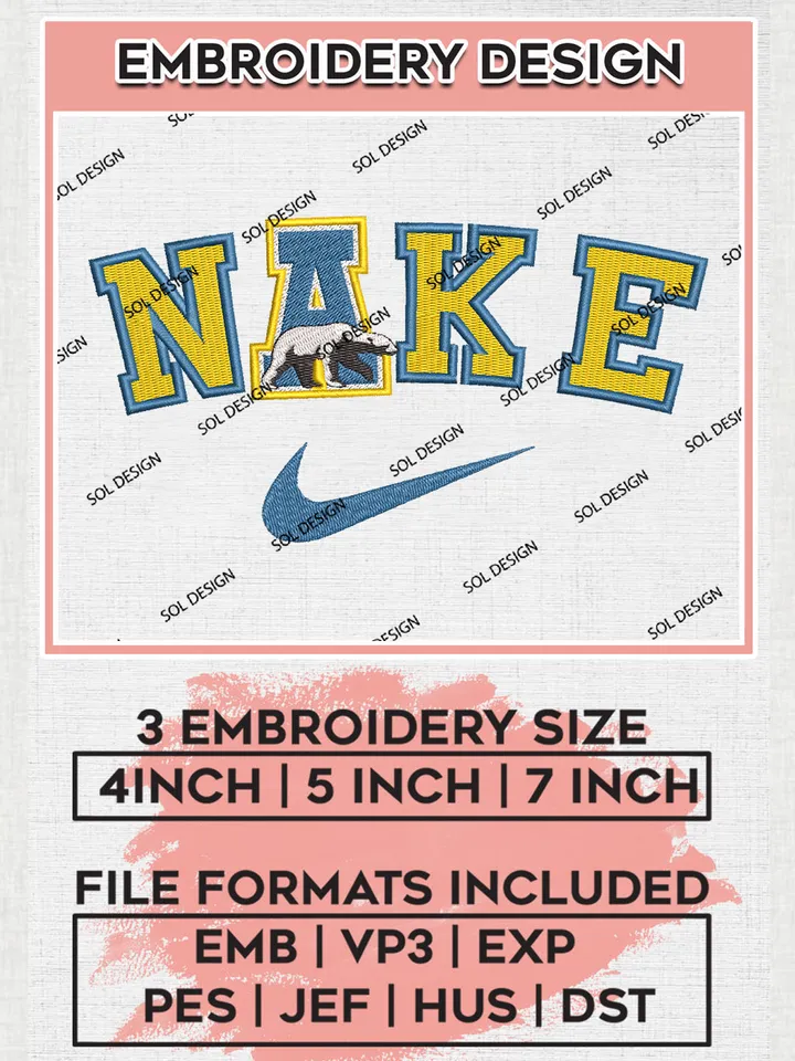 Ni.kee Alaska Nanooks Team Logo Embroidery Design Files, NCAA Alaska Nanooks Machine Embroidery, NCAA Teams, 3 sizes, NCAA Machine embroidery designs, Digital Download