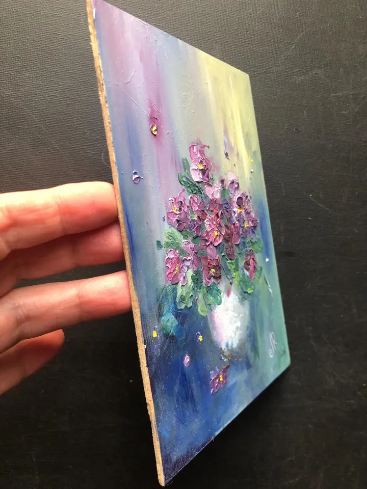 Violets Original Painting Flowers Oil Painting Small Floral Art Bouquet Painting