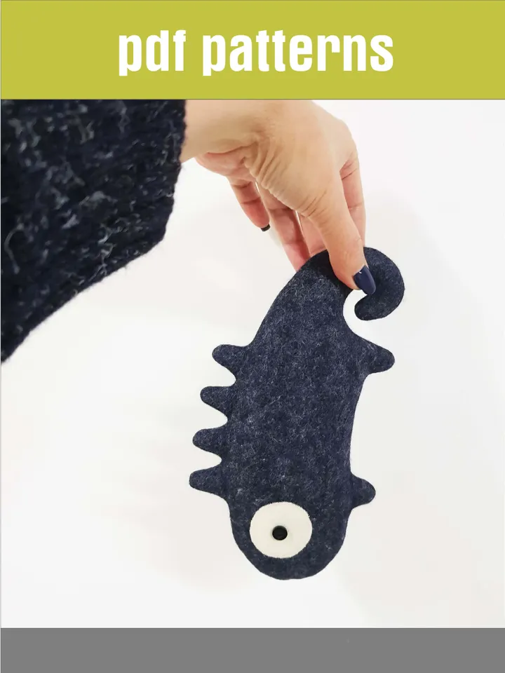 Felt doll sewing pattern PDF stuffed Chameleon, digital tutorial in english