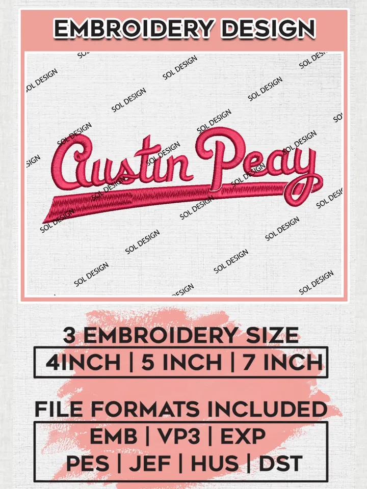 NCAA Austin Peay Team Logo Embroidery Design Files, NCAA Austin Peay Governors Machine Embroidery, NCAA Teams, 3 sizes, NCAA Machine embroidery designs, Digital Download