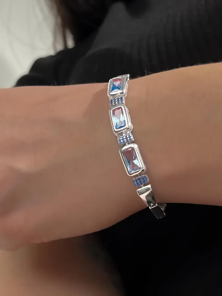 Women's bracelet silver 925, jewelry silver with topaz and sapphires