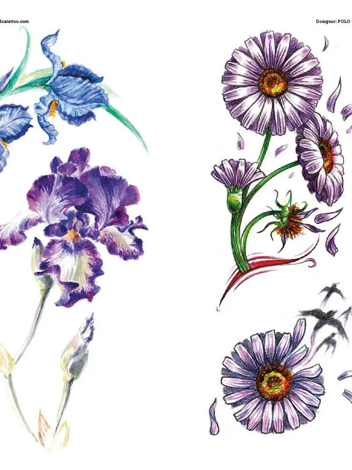Flowers & Feathers tattoo