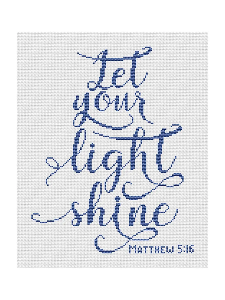 Matthew 5:16 "Let your light shine" Bible cross stitch pattern, Bible verse cross stitch pattern, Religious catholic