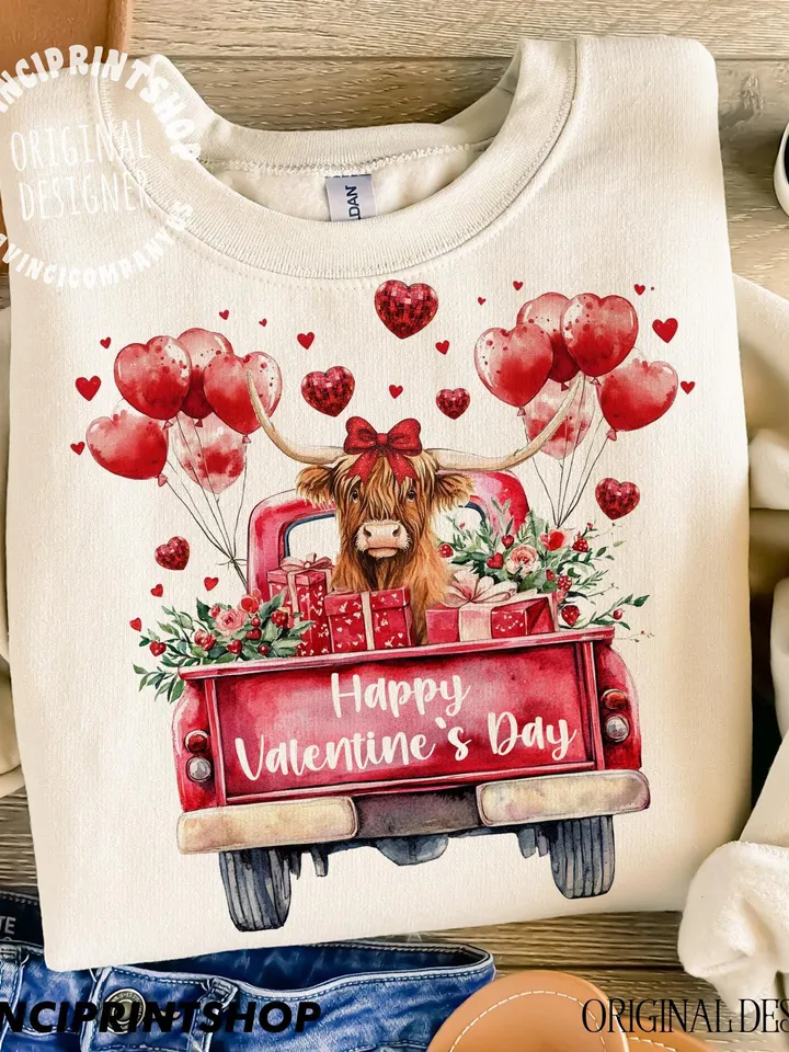 Valentines Highland Cow PNG, Happy Valentine’s Day PNG, Highland cow png, Western Valentine png, Valentines Sublimation, Western Country png