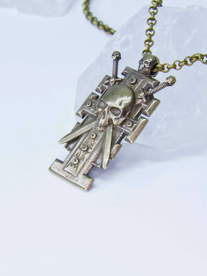 Solid Brass Ordo Xenos Insignia with Skull and Crossed Swords