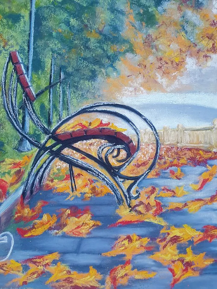 Fall Painting City Original Art Landscape Wall Art Autumn Soft Pastel Painting