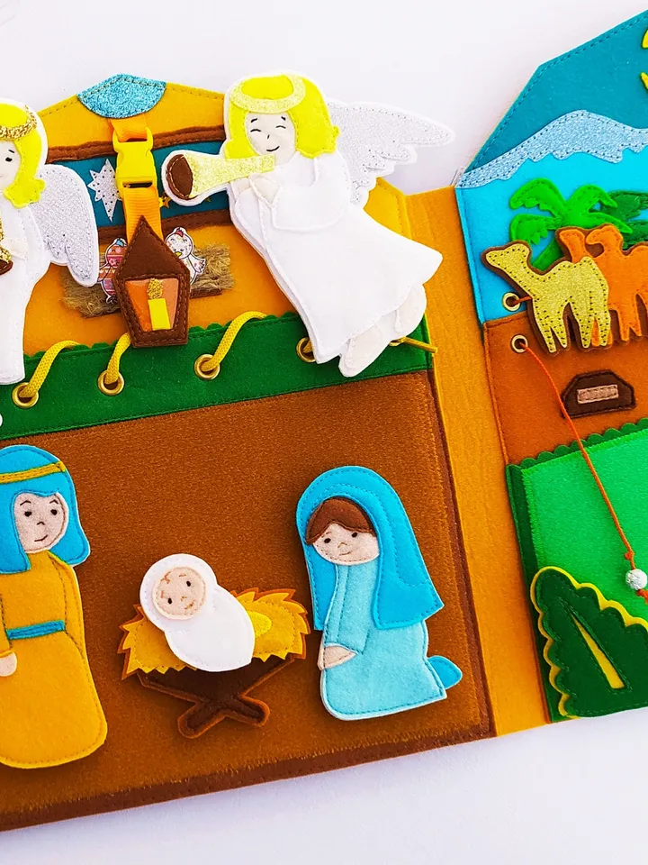 Bible quiet book pattern, Birth of Jesus Felt book pattern, Quiet book ideas, Soft montessori book pattern, Activity book pdf for toddler