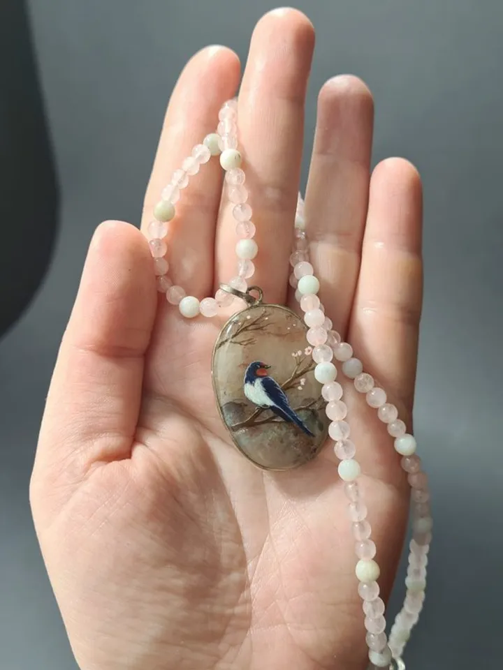 Swallow Necklace Pendant Rose Pink quartz Christmas Gift Wrapping