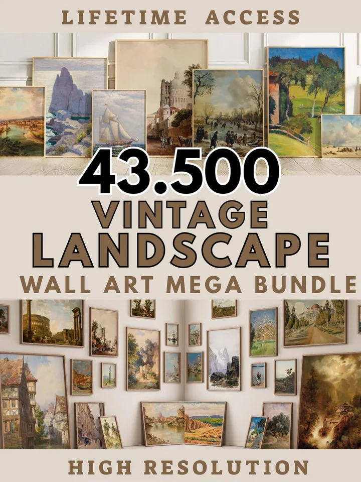 43500+ Antique Landscape Poster Pack Digital Country Nature Prints trendy Rustic Mountain Art Scenic Wall Decor Printable Vintage Download